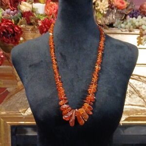 🌿 Natural Baltic Amber Beaded Necklace Gradated Chunky Long Strand 30” Handmade